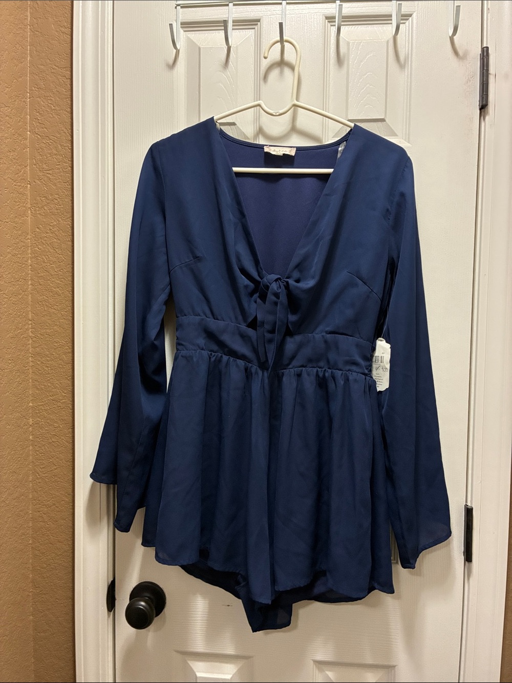 altar’d state Tie-Front Navy Long Sleeve Romper